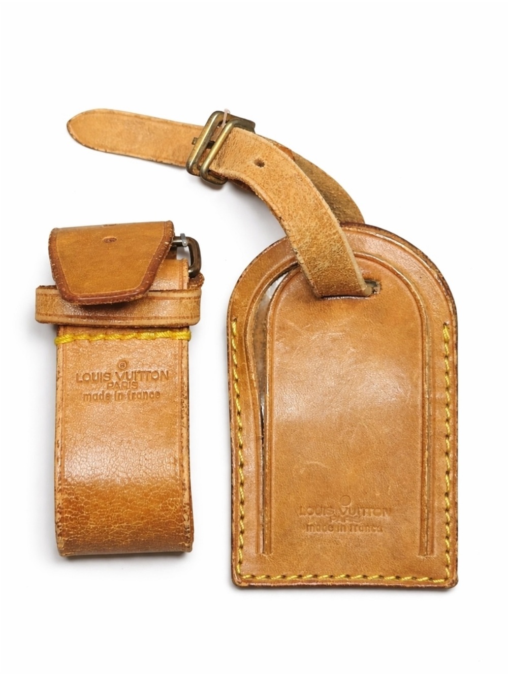 Louis Vuitton Tan Leather Luggage Tag & Strap Set